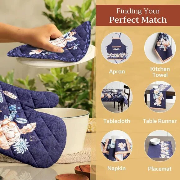 Oven Gloves 100% Cotton Oven Mitt 7" x 13" with Loop Heat Resistant, BBQ, Cookin - Picture 7 of 9